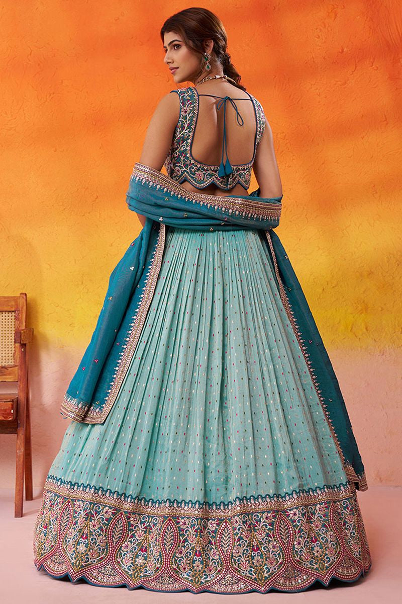 Turquoise Tissue Wedding Lehenga Choli SFROY565709