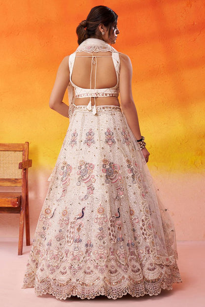 Off White Net Lehenga Choli - SFROY565710