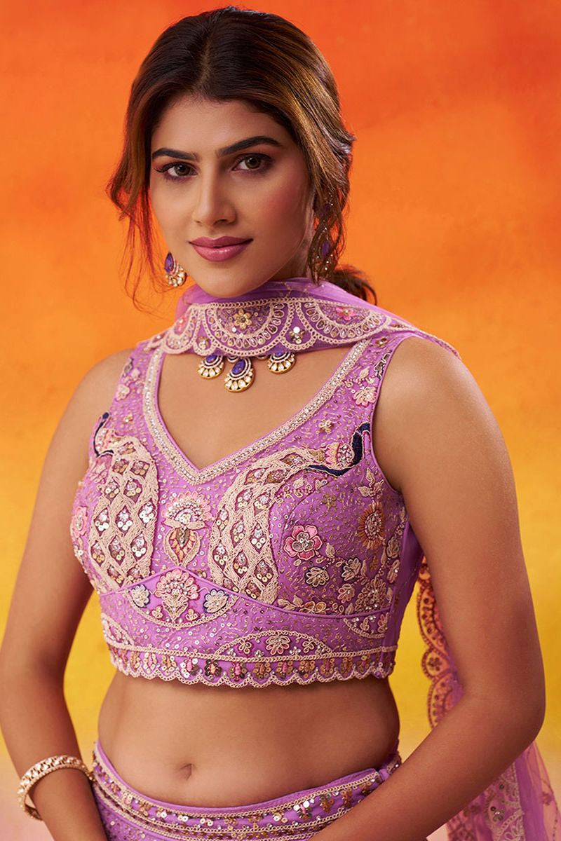 Pink Net Lehenga Choli - SFROY565711