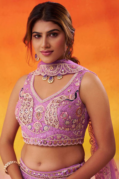 Pink Net Lehenga Choli - SFROY565711