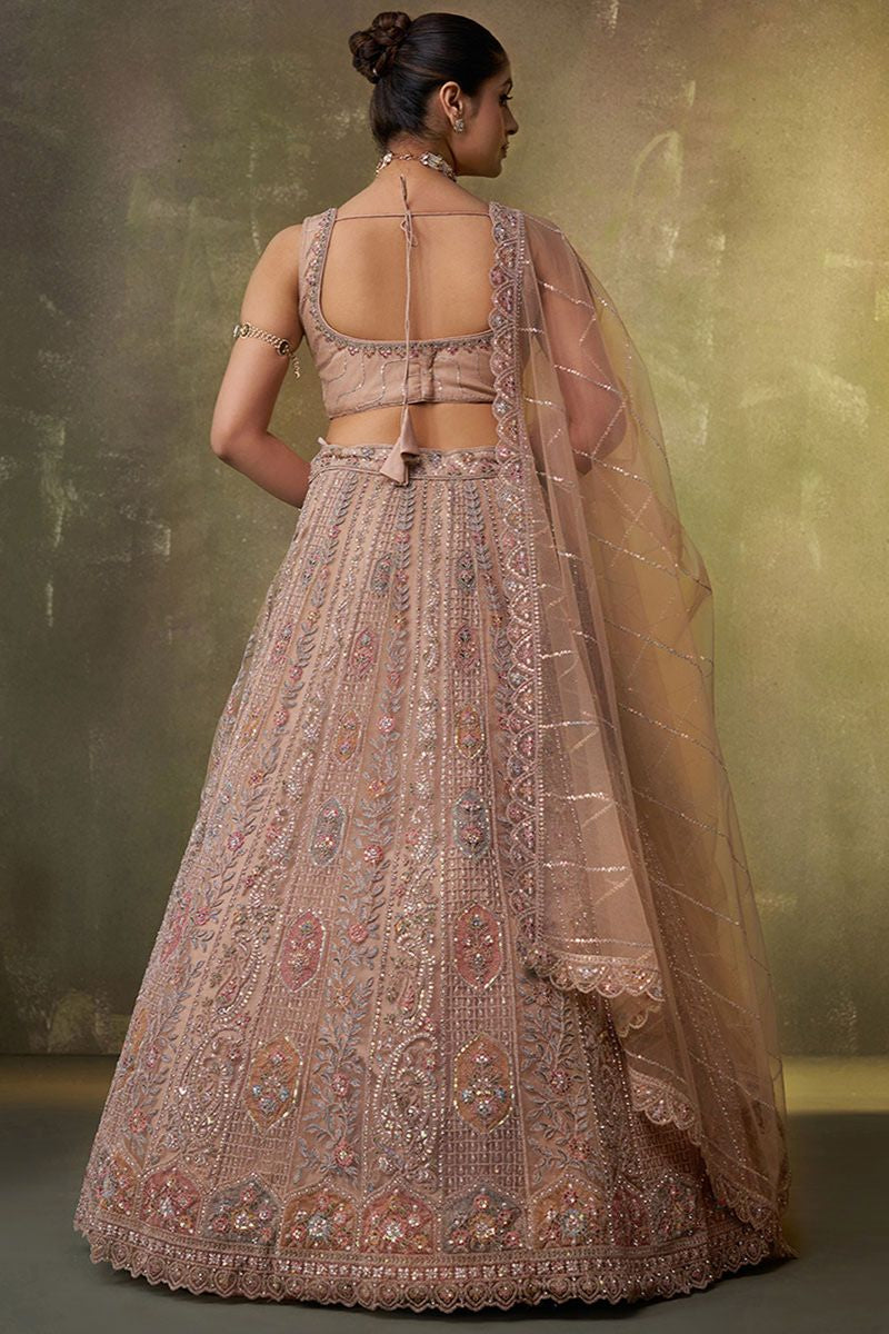 Beige Net Lehenga Choli - SFROY565712