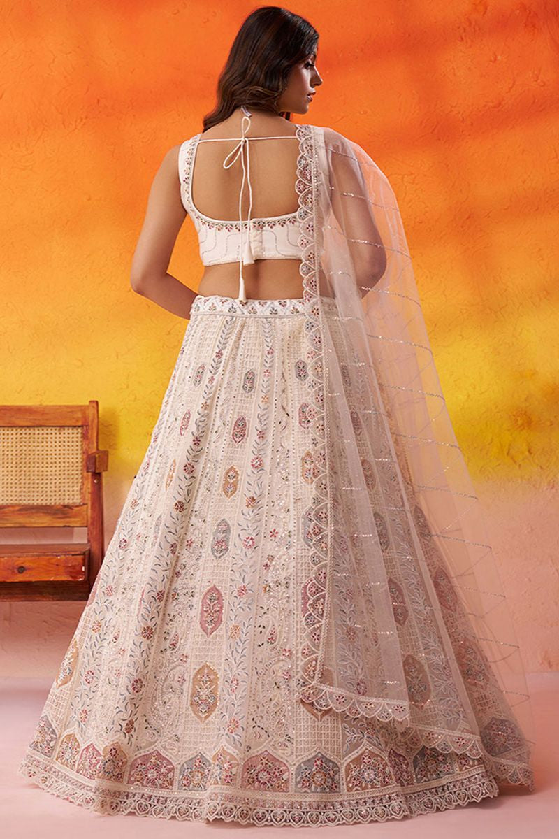 Off White Net Lehenga Choli - SFROY565713