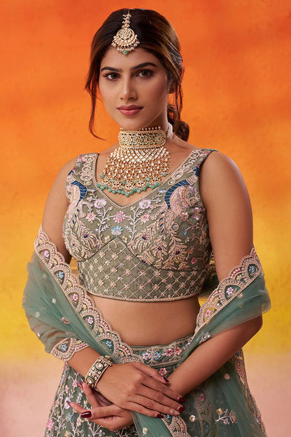 Green Net Lehenga Choli - SFROY565714