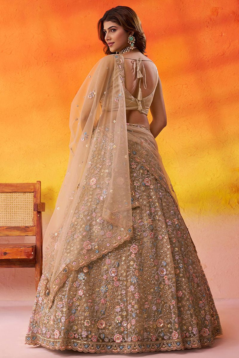 Beige Net Lehenga Choli - SFROY565716