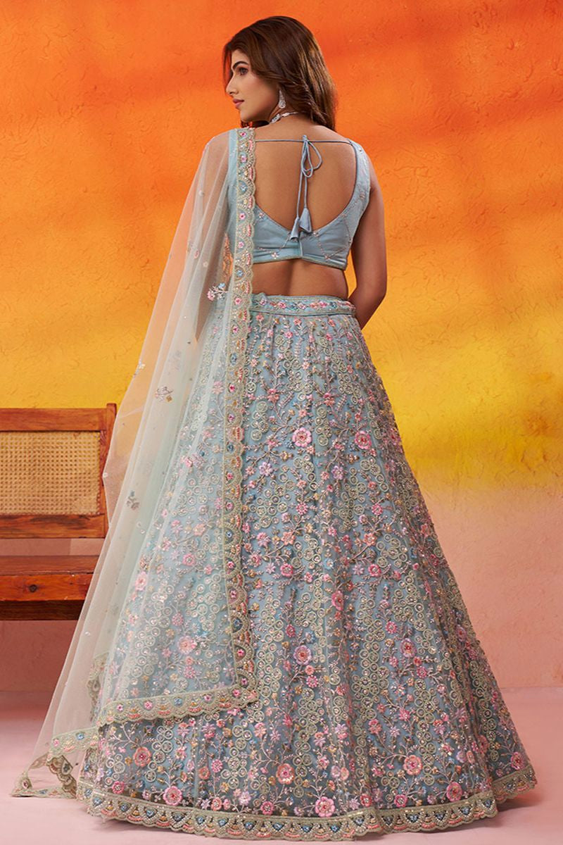 Blue Net Lehenga Choli - SFROY565717
