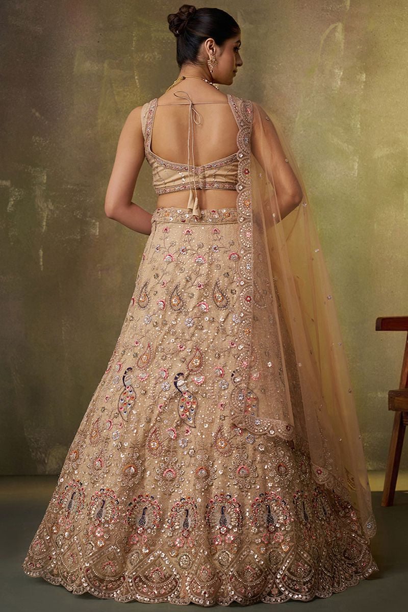 Beige Net Lehenga Choli - SFROY565719