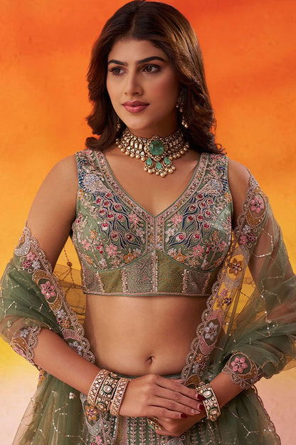Green Bridal Wedding Net Lehenga Choli SFROY565722