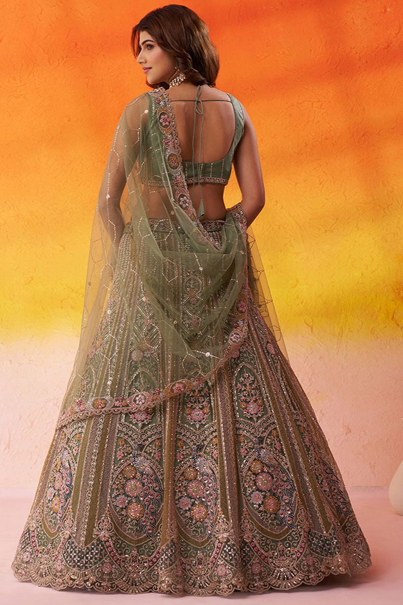 Green Bridal Wedding Net Lehenga Choli SFROY565722