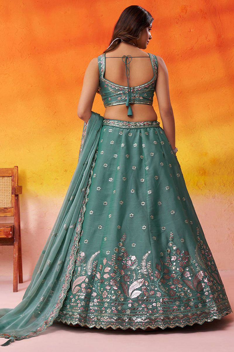 Green Bridal Wedding Organza Lehenga Choli SFROY565724