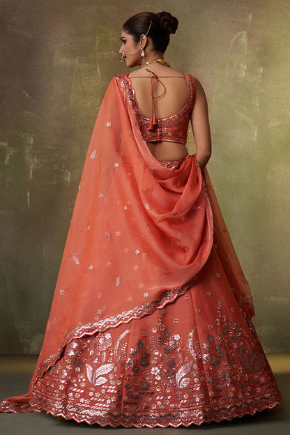 Orange Bridal Wedding Organza Lehenga Choli SFROY565725
