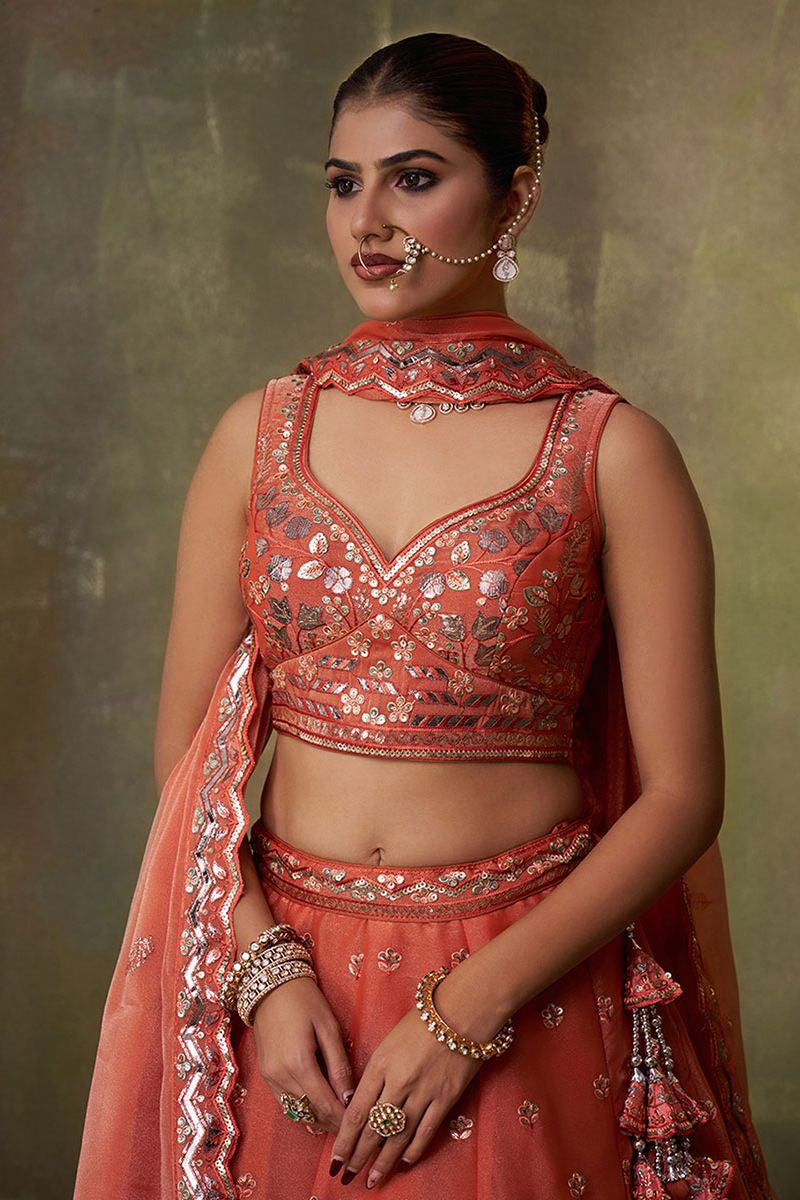 Orange Bridal Wedding Organza Lehenga Choli SFROY565725