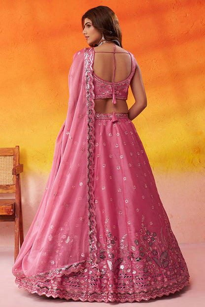 Pink Bridal Wedding Organza Lehenga Choli SFROY565726