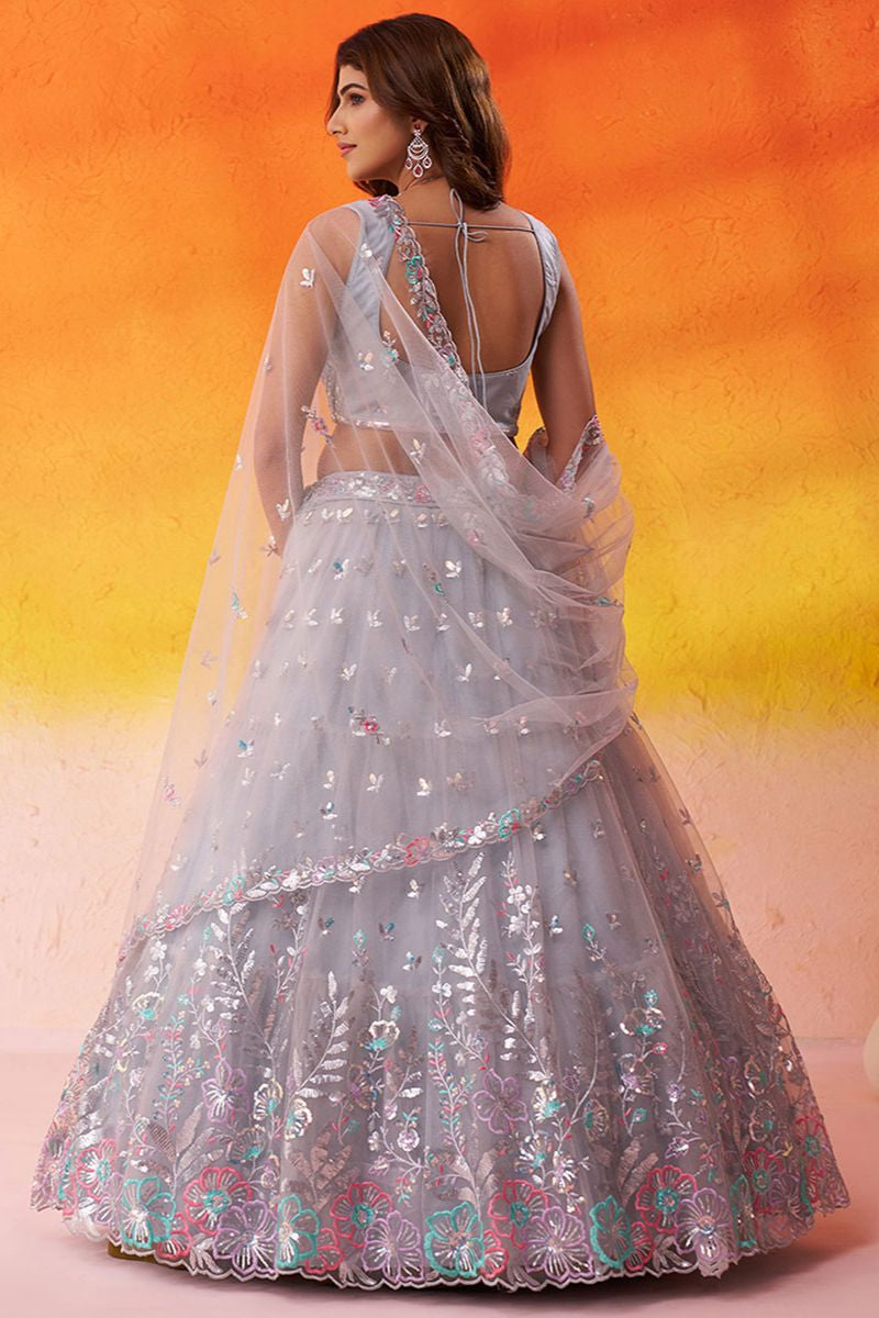 Grey Bridal Wedding Net Lehenga Choli SFROY565729