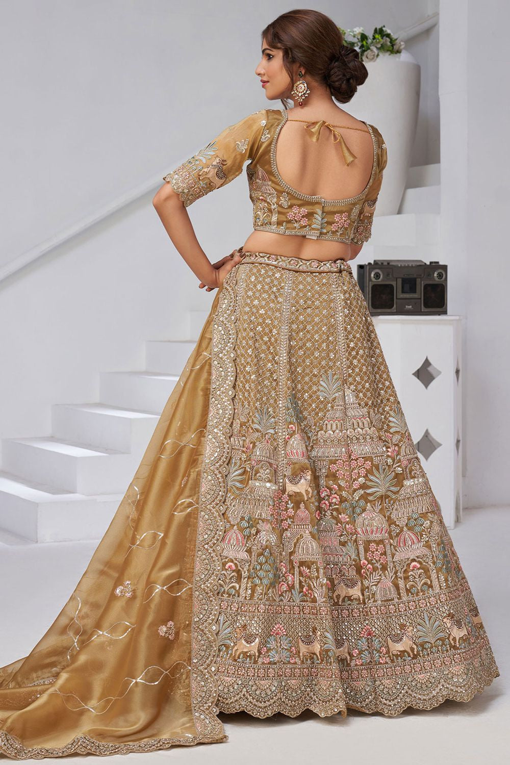 Brown Organza Lehenga Choli - SFRELS6524