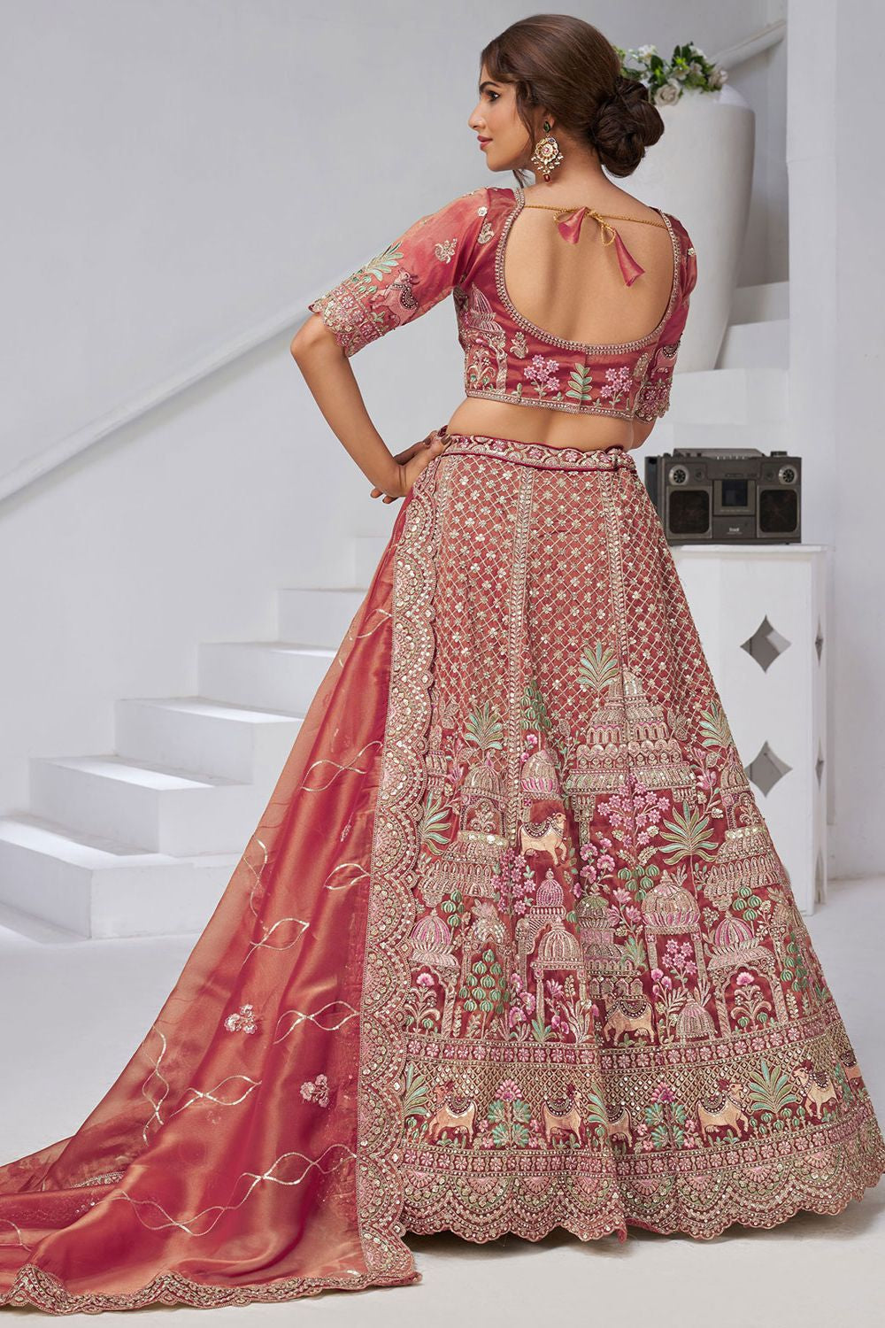 Pink Organza Lehenga Choli - SFRELS6525