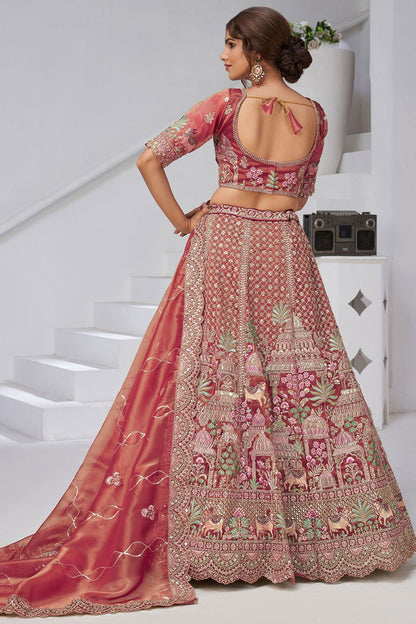 Pink Organza Lehenga Choli - SFRELS6525