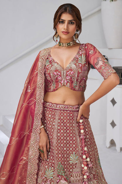 Pink Organza Lehenga Choli - SFRELS6525