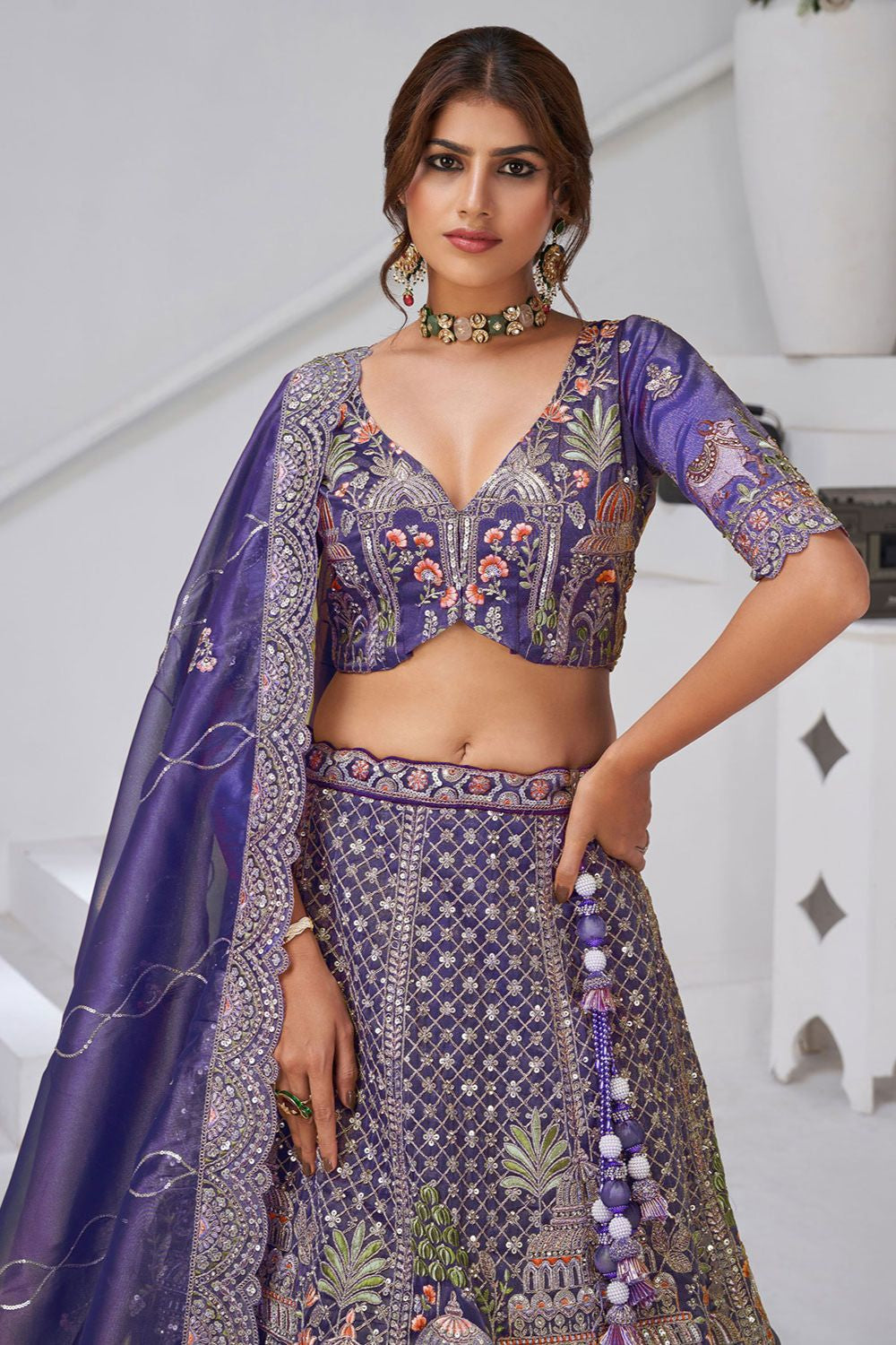 Purple Organza Lehenga Choli - SFRELS6526