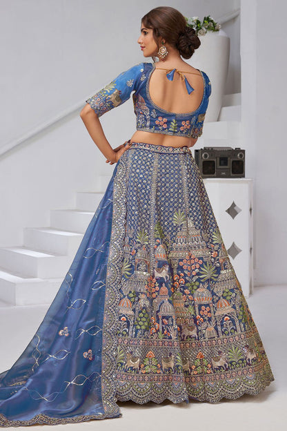 Blue Organza Lehenga Choli - SFRELS6527