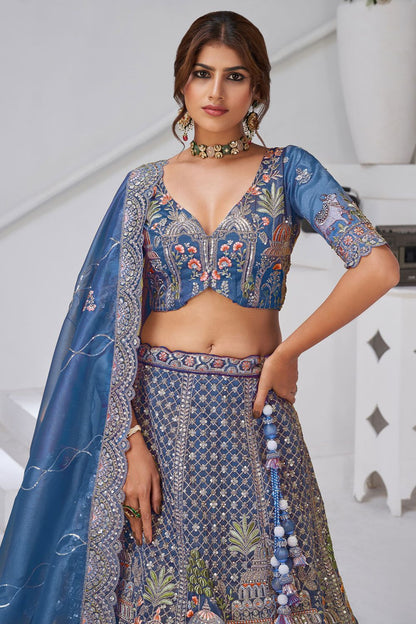 Blue Organza Lehenga Choli - SFRELS6527
