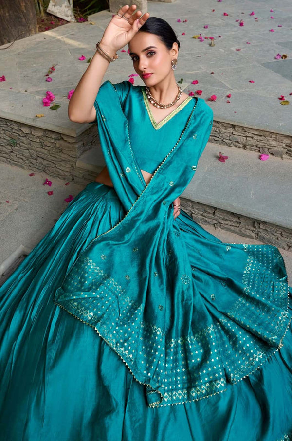 Firozi Chanderi Lehenga Choli - SFROY566104