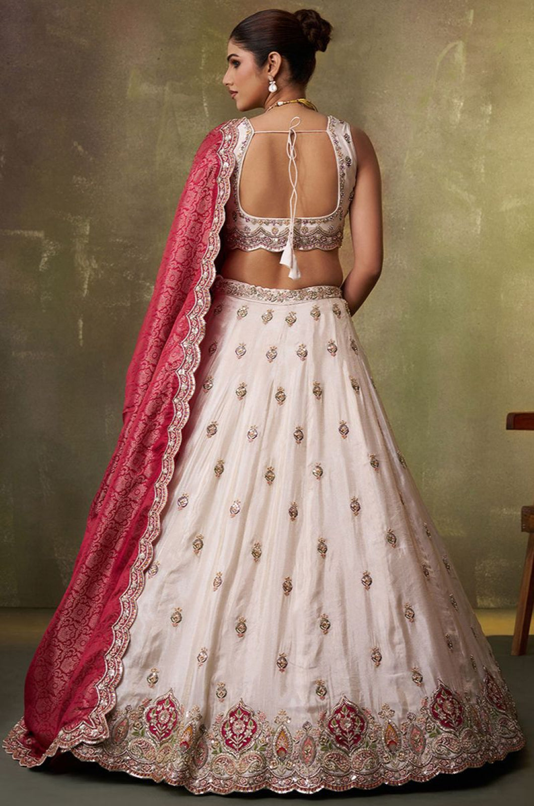 Off White Tissue Lehenga Choli - SFROY567701