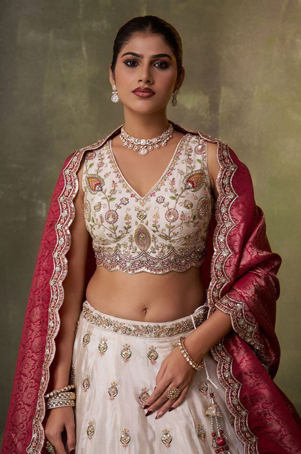 Off White Tissue Lehenga Choli - SFROY567701