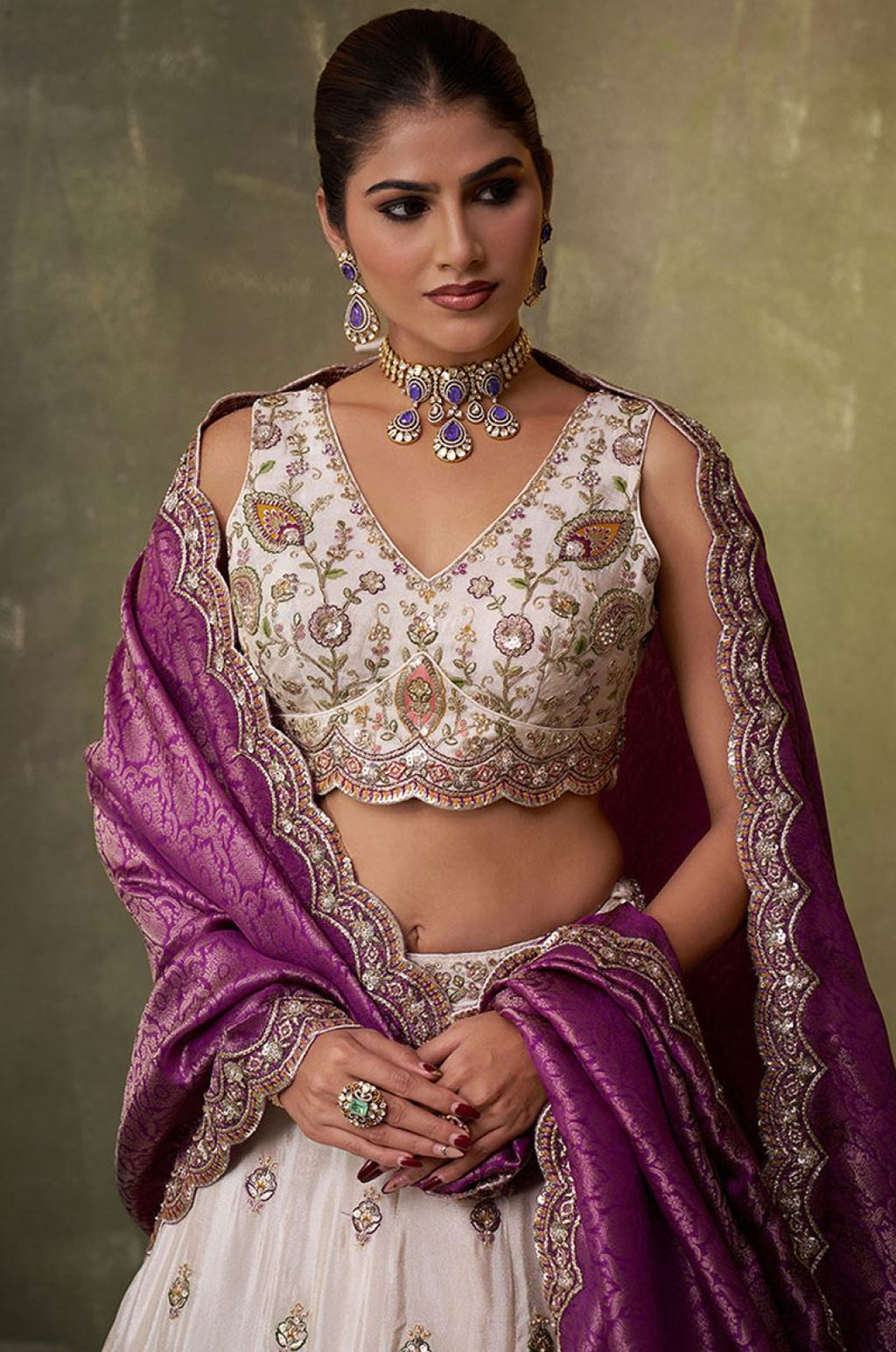 Off White Tissue Lehenga Choli - SFROY567702