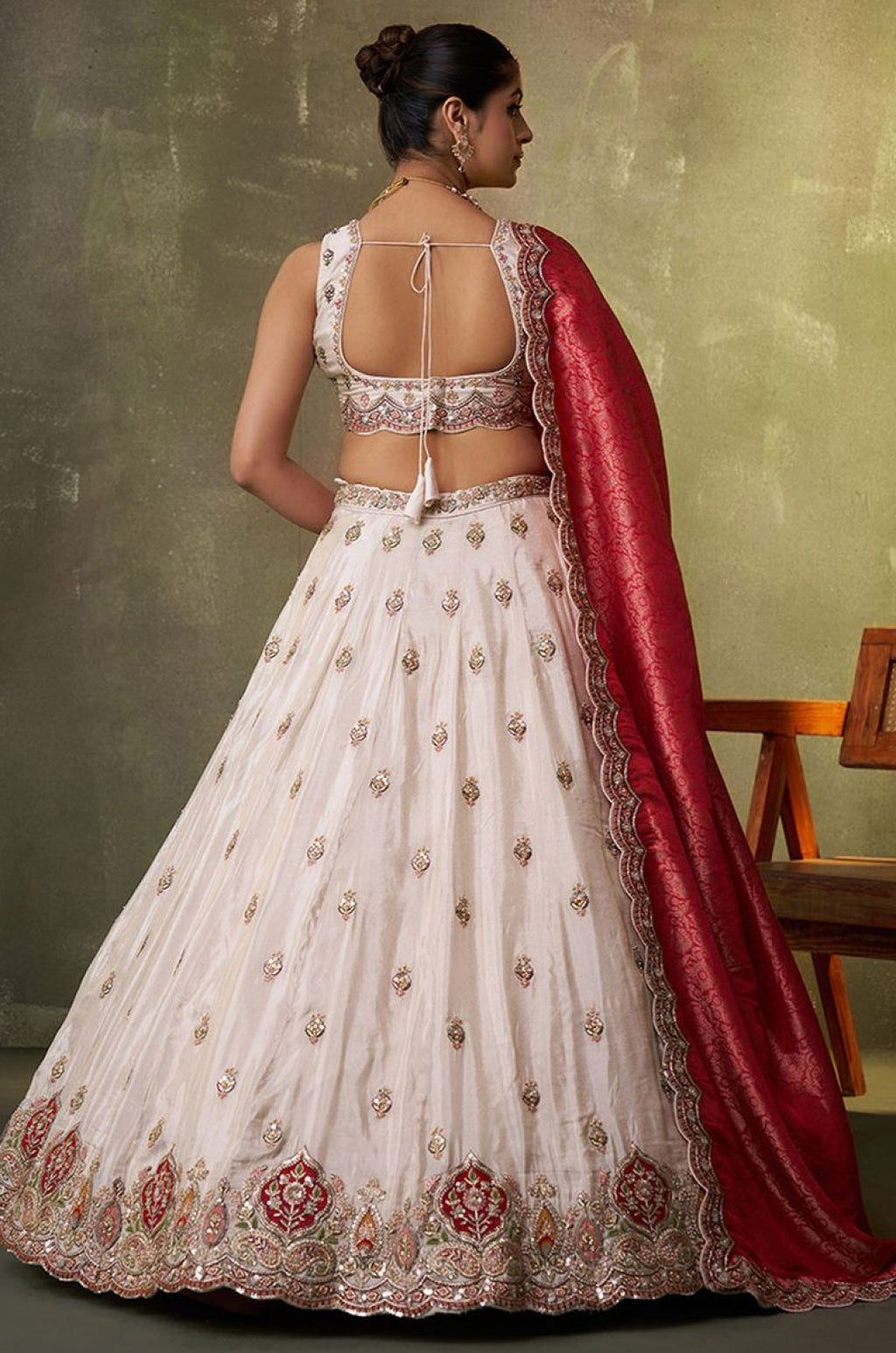 Off White Tissue Lehenga Choli - SFROY567703