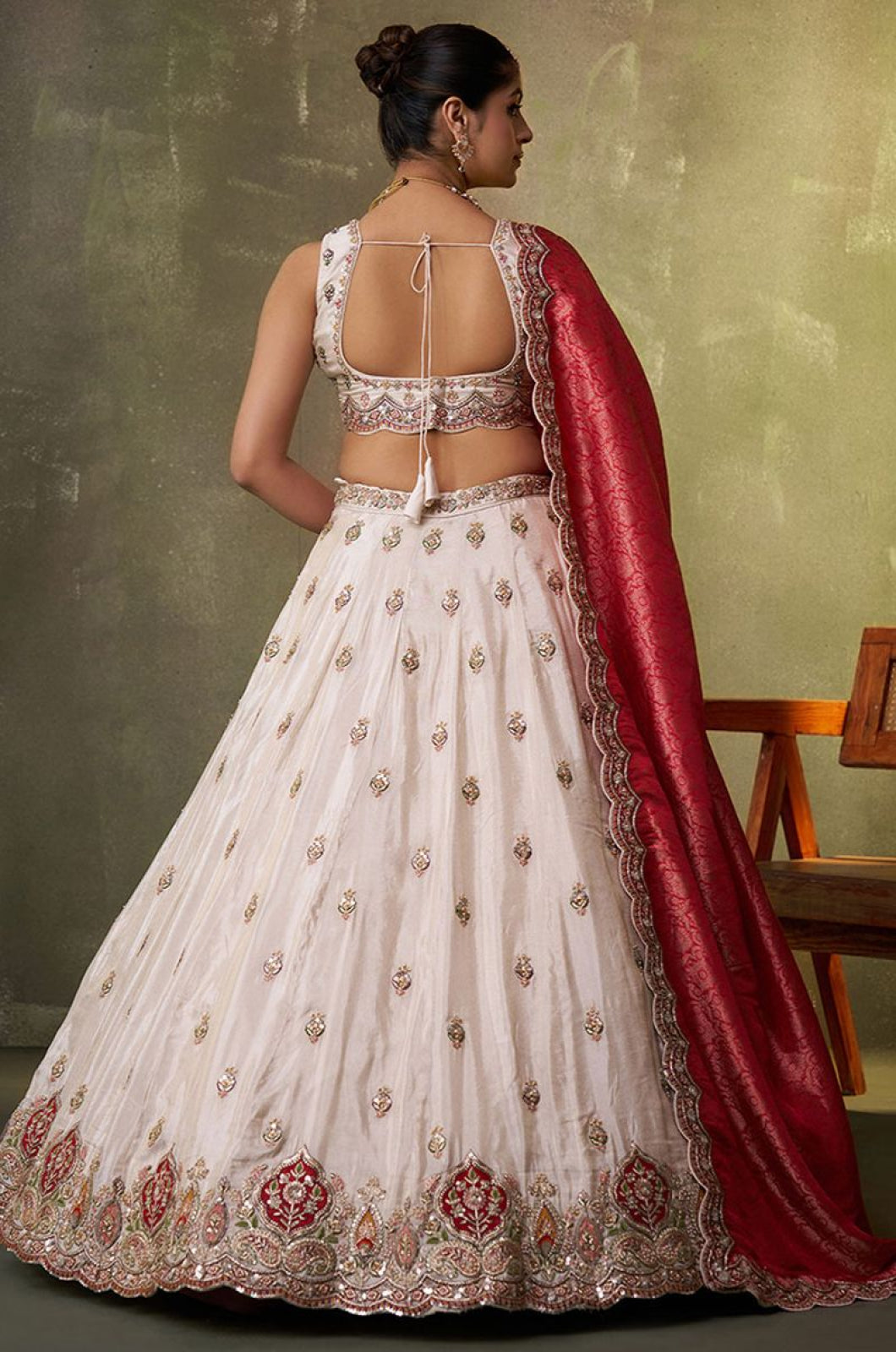 Off White Tissue Lehenga Choli - SFROY567703