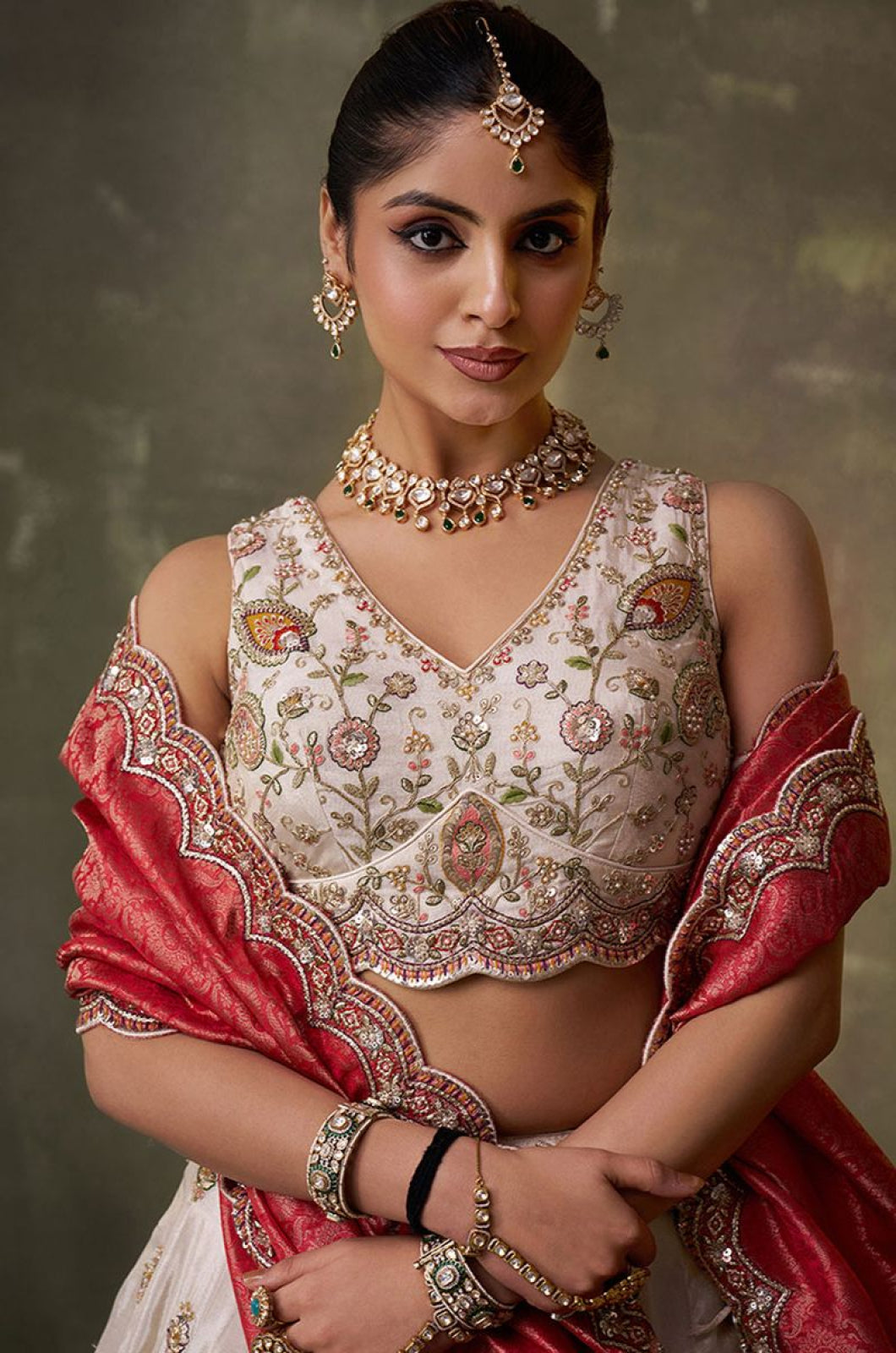 Off White Tissue Lehenga Choli - SFROY567703