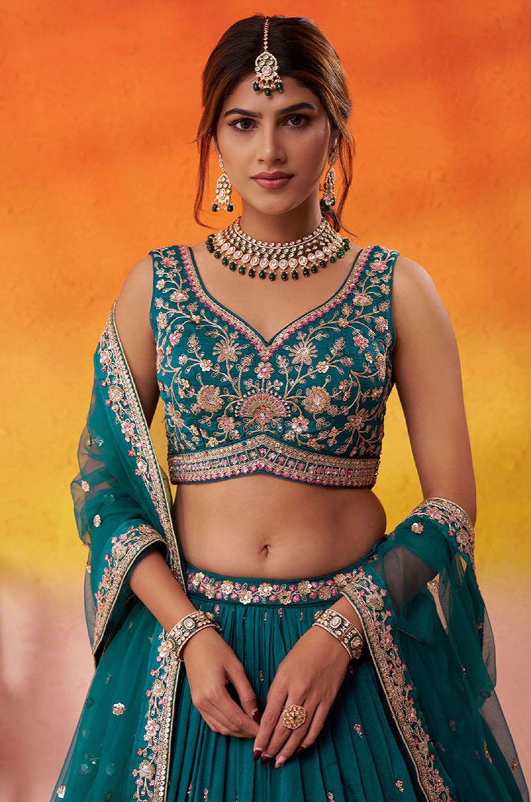 Firozi Georgette Lehenga Choli - SFROY567707