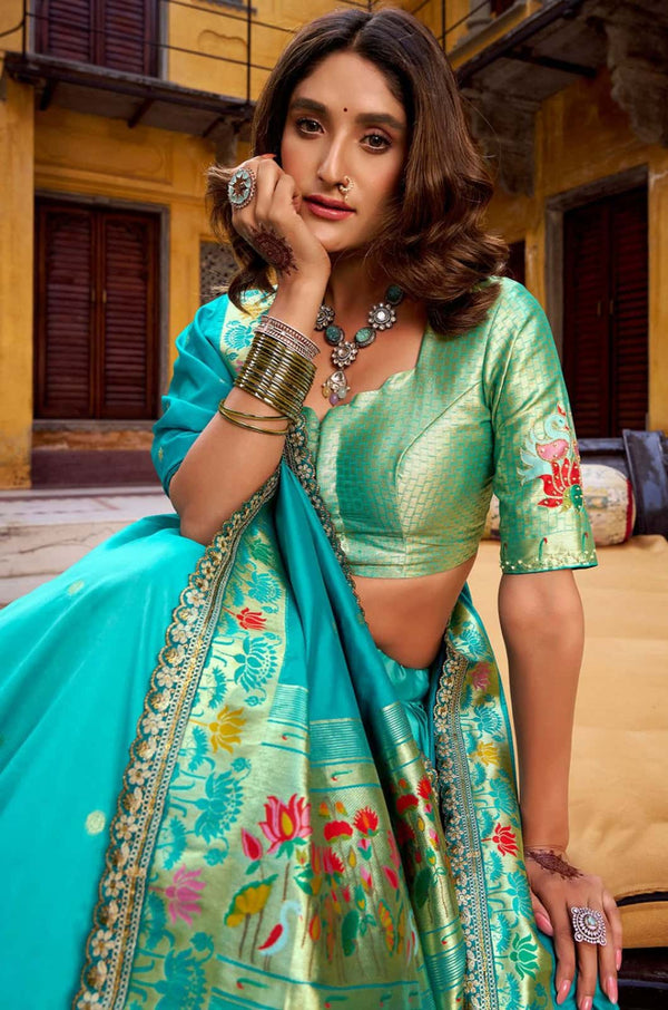 Blue Silk Lehenga Choli - SFROY568002