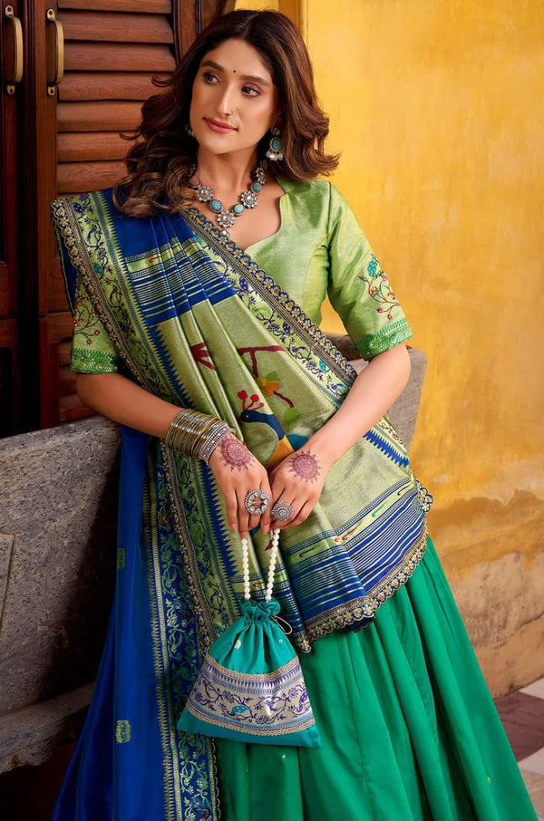 Green Silk Lehenga Choli - SFROY568003