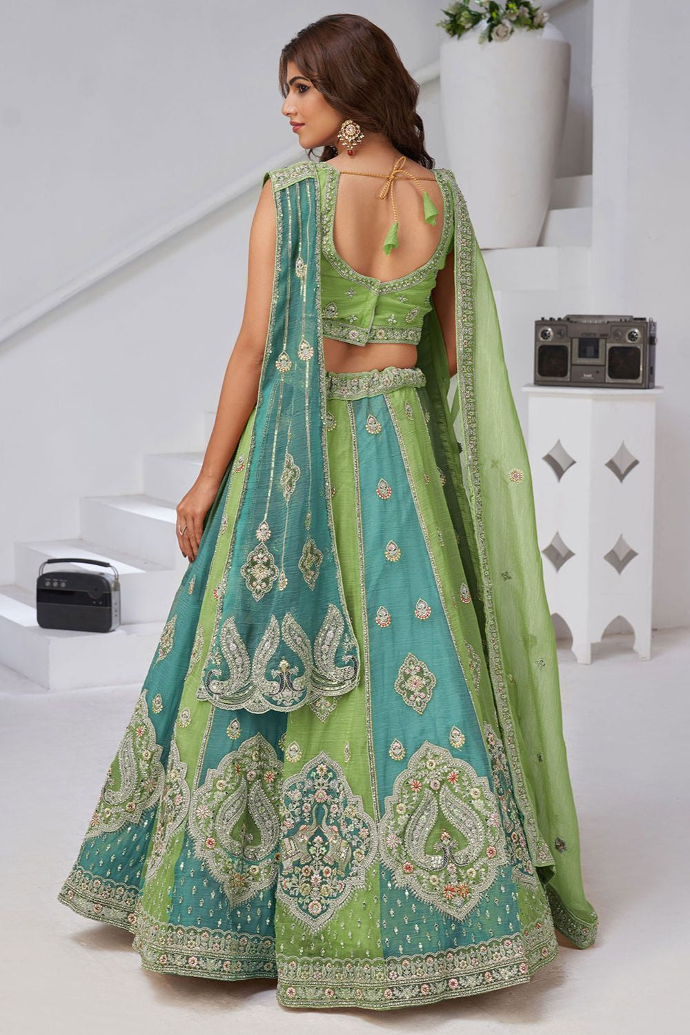 Green Tissue Lehenga Choli - SFRELS6528