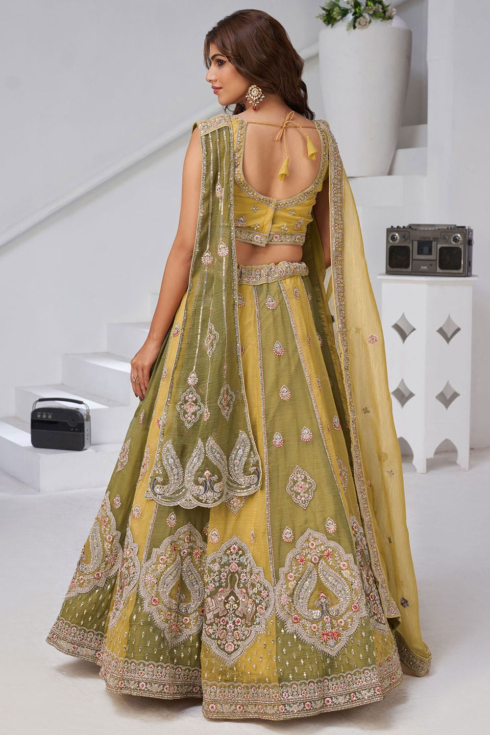 Green Tissue Lehenga Choli - SFRELS6531