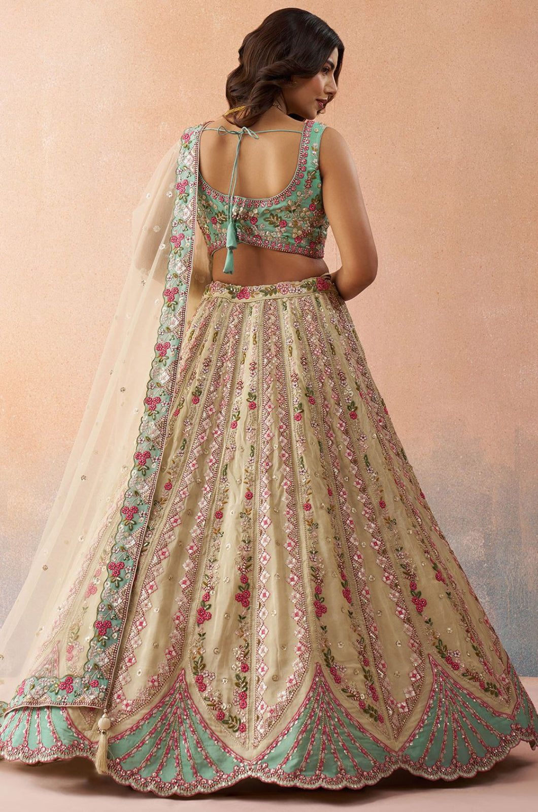 Cream Tissue Lehenga Choli - SFROY571702
