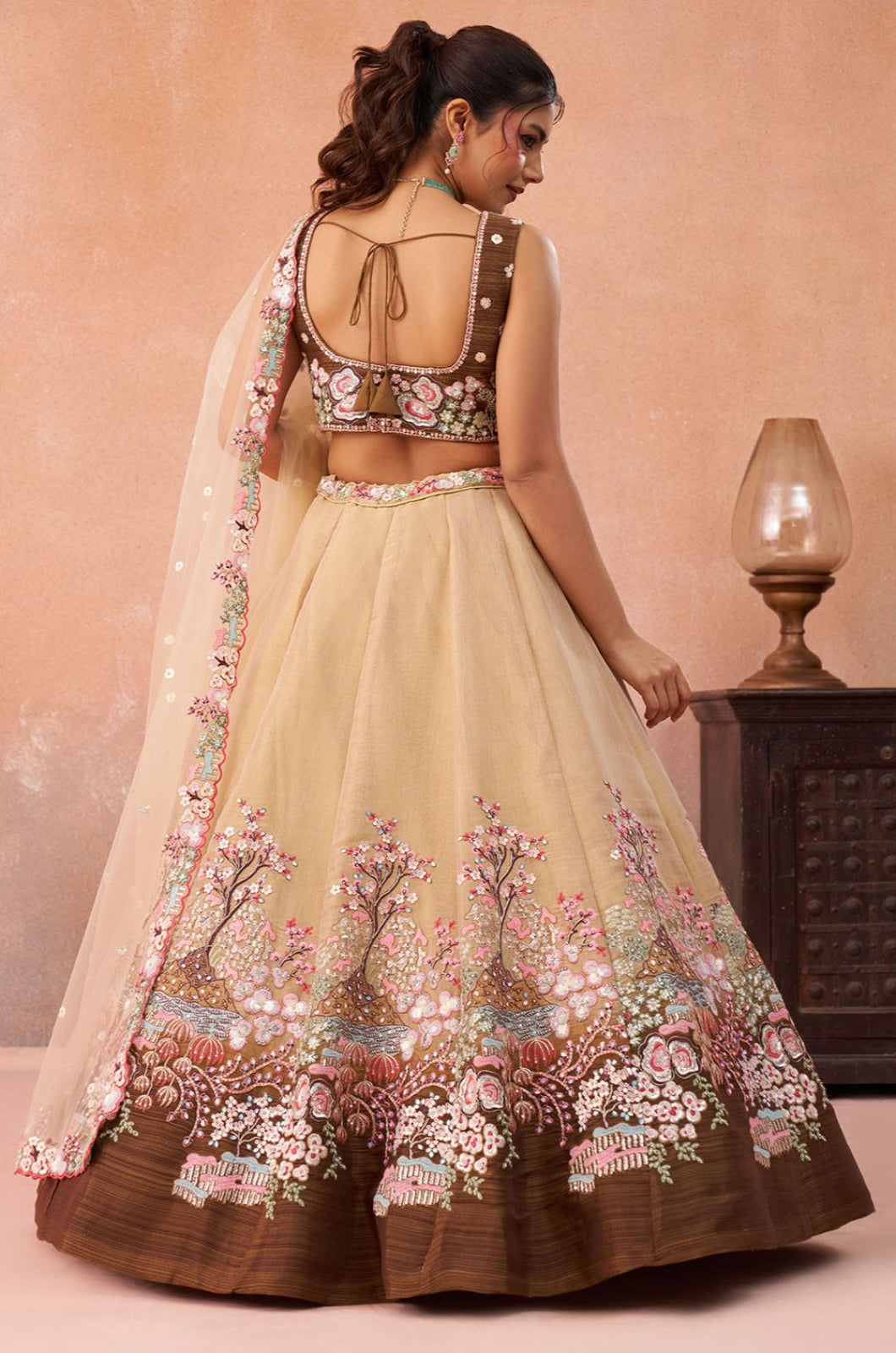 Beige Net Lehenga Choli - SFROY571703