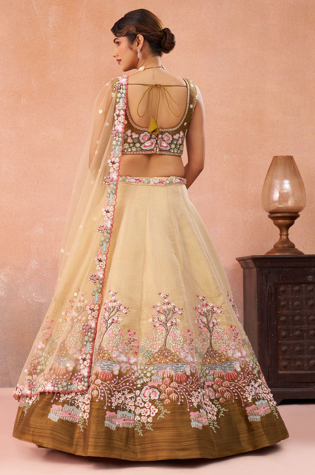 Beige Net Lehenga Choli - SFROY571704