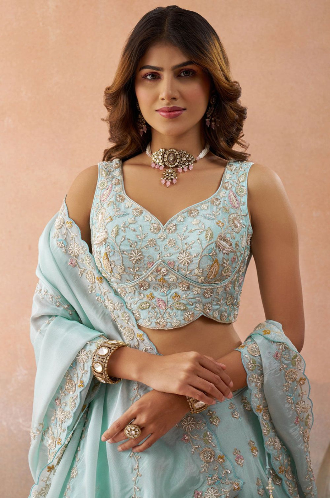 Blue Tissue Lehenga Choli - SFROY571707