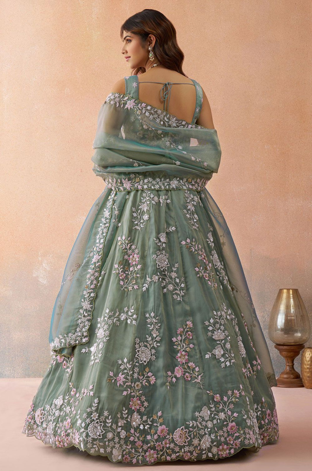 Green Tissue Lehenga Choli - SFROY571708