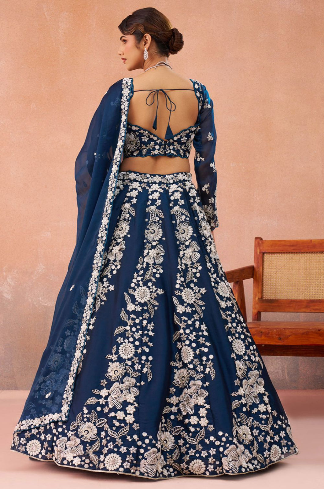 Blue Organza Lehenga Choli - SFROY571715