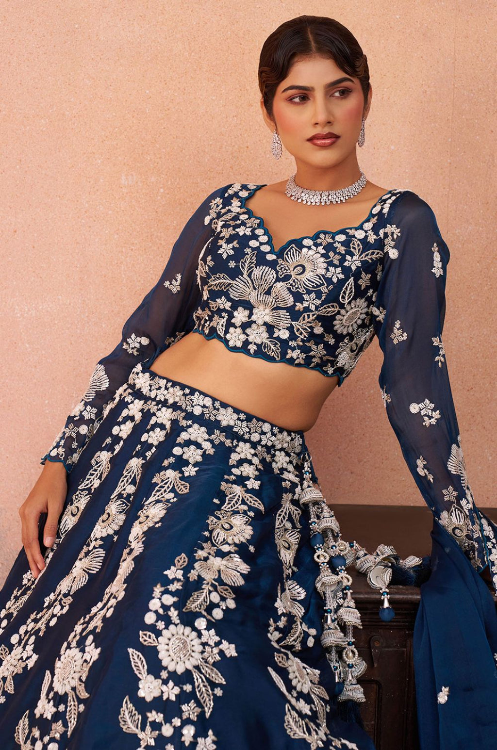Blue Organza Lehenga Choli - SFROY571715