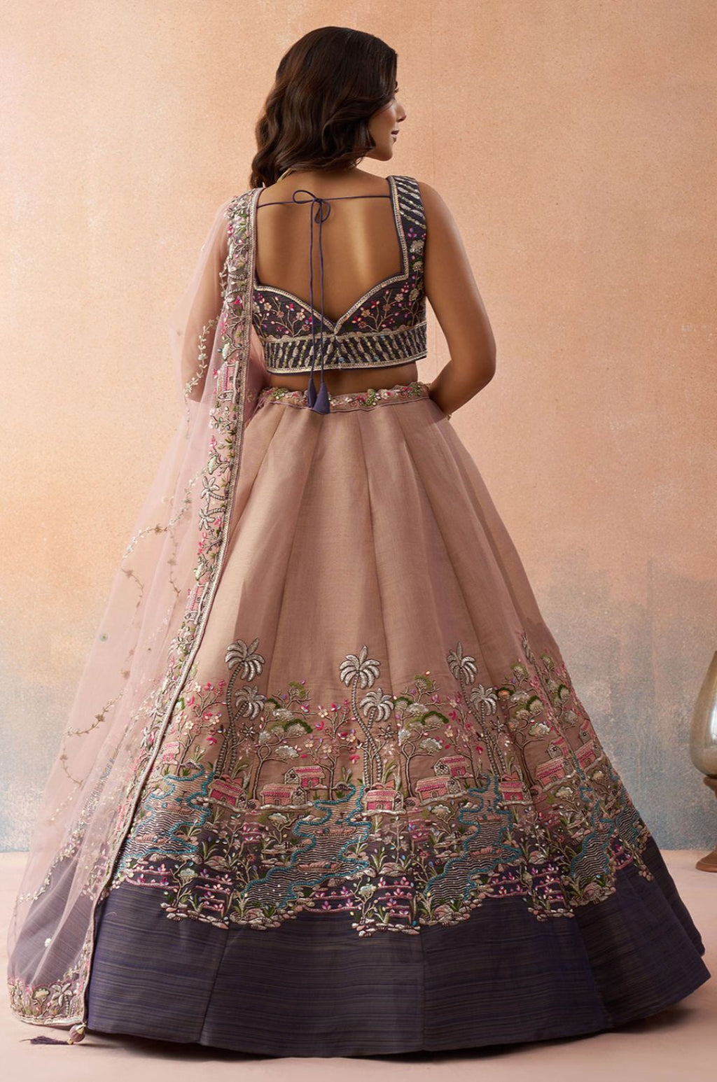 Beige Net Lehenga Choli - SFROY571716