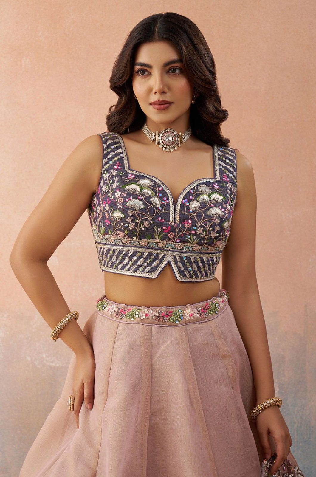 Beige Net Lehenga Choli - SFROY571716