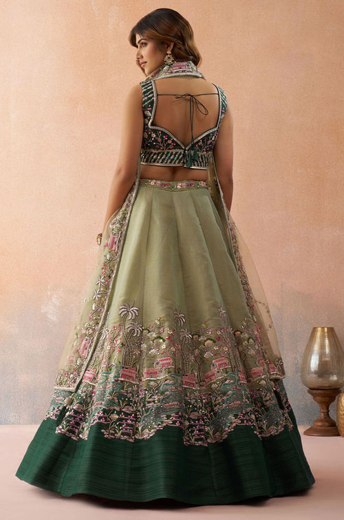 Green Net Lehenga Choli - SFROY571717