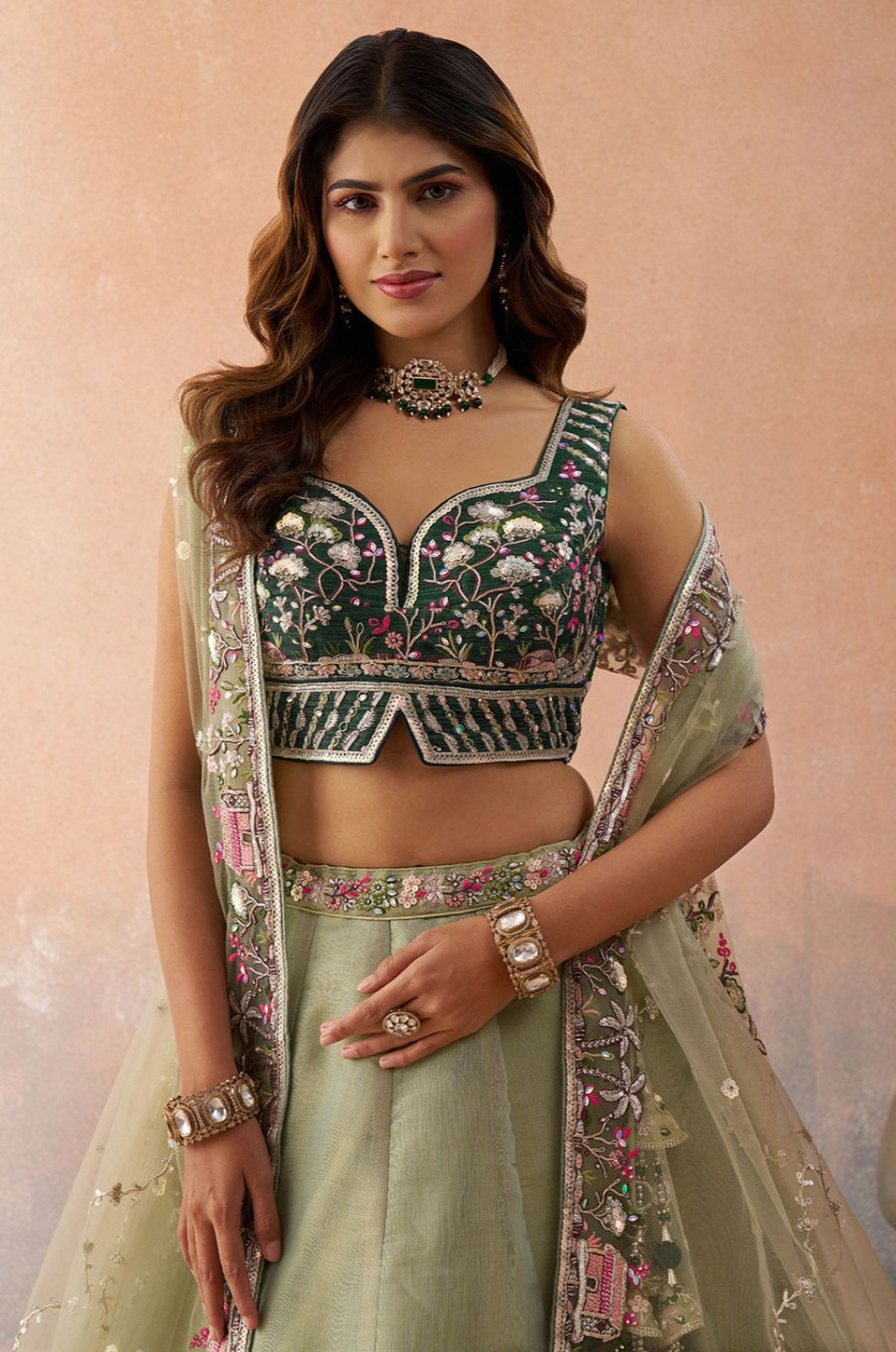Green Net Lehenga Choli - SFROY571717