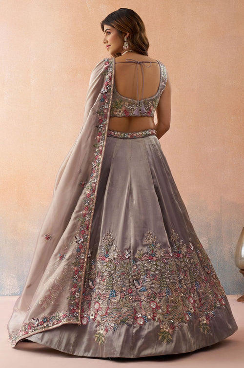 Grey Tissue Lehenga Choli - SFROY571719