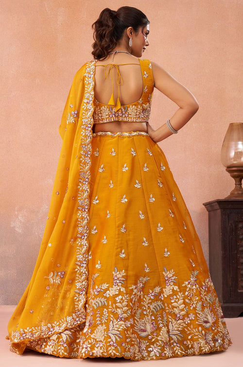 Yellow Tissue Lehenga Choli - SFROY571720