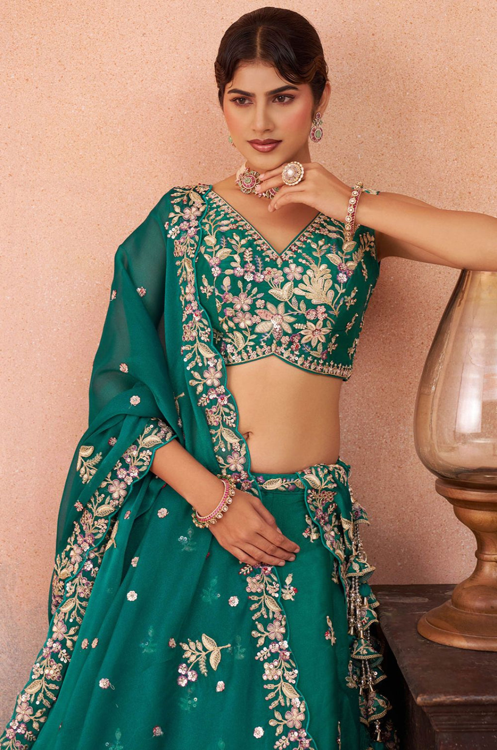 Green Tissue Lehenga Choli - SFROY571721